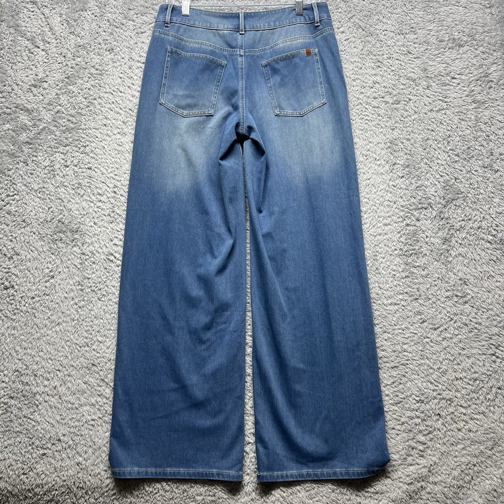 Halara Asymetrical Wide Leg Jeans Small Tall Blue Stretch Faded Baggy - Picture 2 of 13